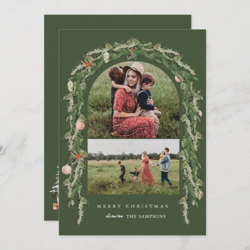 Botanical Arch Modern Photo Christmas Holiday Invitation