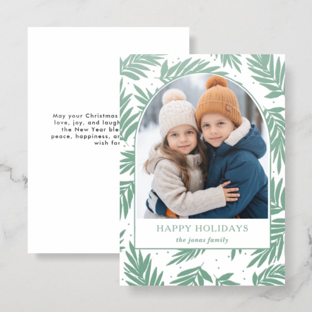 Botanical Arch Photo Christmas Holidays Letterpress Photo Cards (Front/Back)