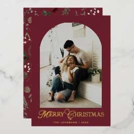 Botanical Arch Photo Gold Christmas Holiday Card