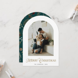 Botanical Arch Photo Green Christmas Holiday Card