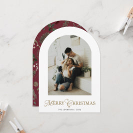 Botanical Arch Photo Red Christmas Holiday Card