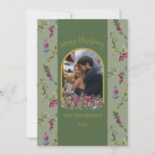 Botanical Arch Watercolor Berries Christmas Card