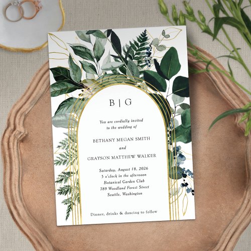 Botanical arched modern garden wedding invitation