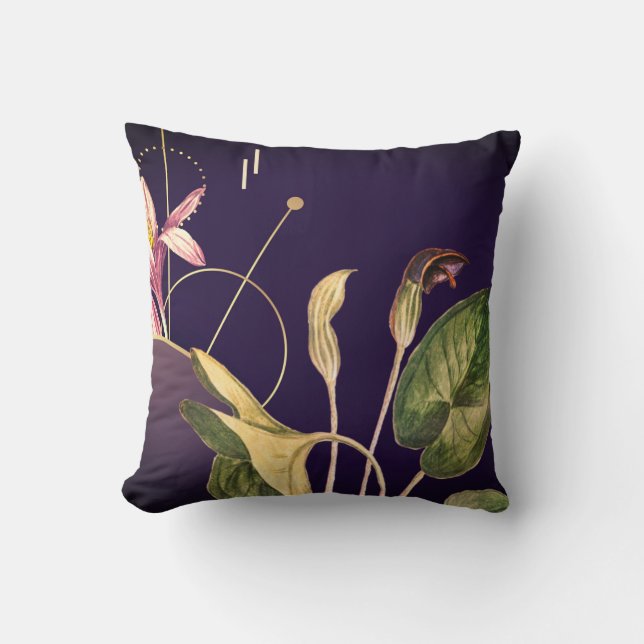 Botanical Arisarum Abstract Linear | Eggplant Throw Pillow (Front)
