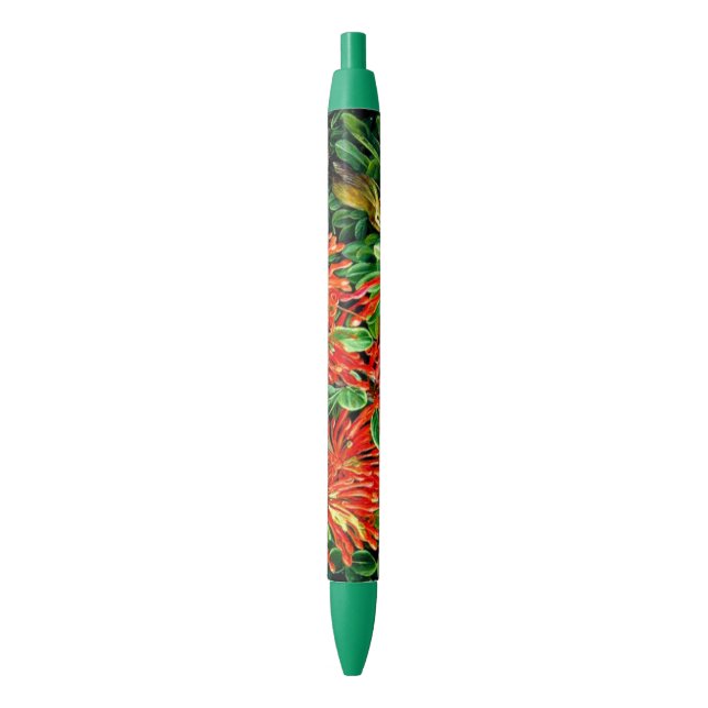 Botanical art: Burning Bush and Emu Wren of Chile Pen (Front Vertical)