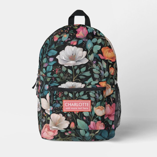 Botanical Art: Captivating Forest Flowers Printed Backpack (Front)