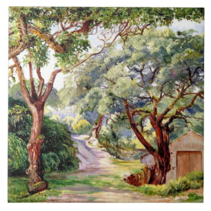Botanical art: Cork Trees at Cintra near Lisbon Ceramic Tile