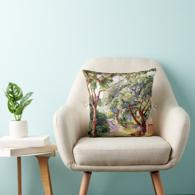 Botanical art: Cork Trees at Cintra near Lisbon Throw Pillow (Chair)