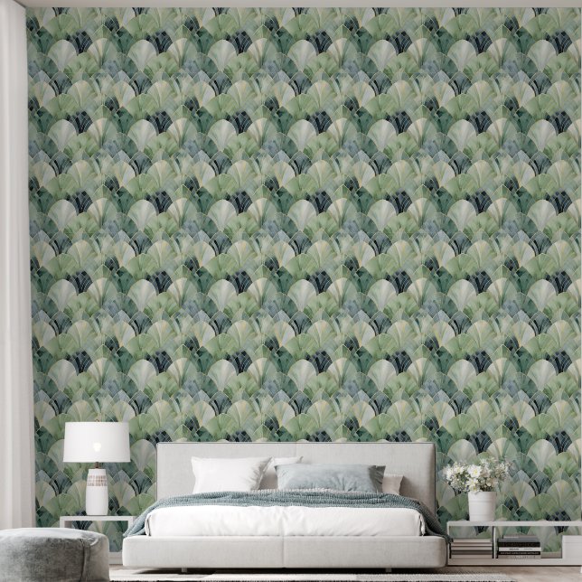 Botanical Art Deco Green Leaves Wallpaper (Bedroom)