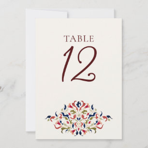 Botanical Art Floral Paisley Wedding Table Number