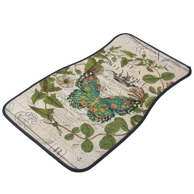 botanical art french country script leaf butterfly car mat (Angled)