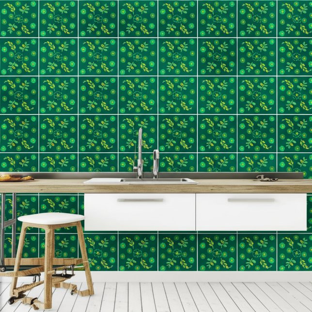 Botanical Art Nouveau (Wall Decor) Emerald Green Ceramic Tile (Kitchen Floral Botanical Tiles
)