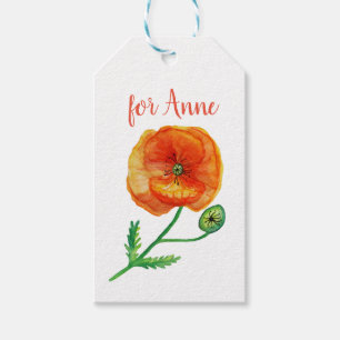 Botanical Art, Red poppy Flower Gift Tag