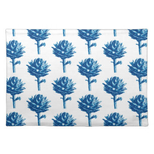 Botanical Artichoke Print, Indigo Blue and White Cloth Placemat