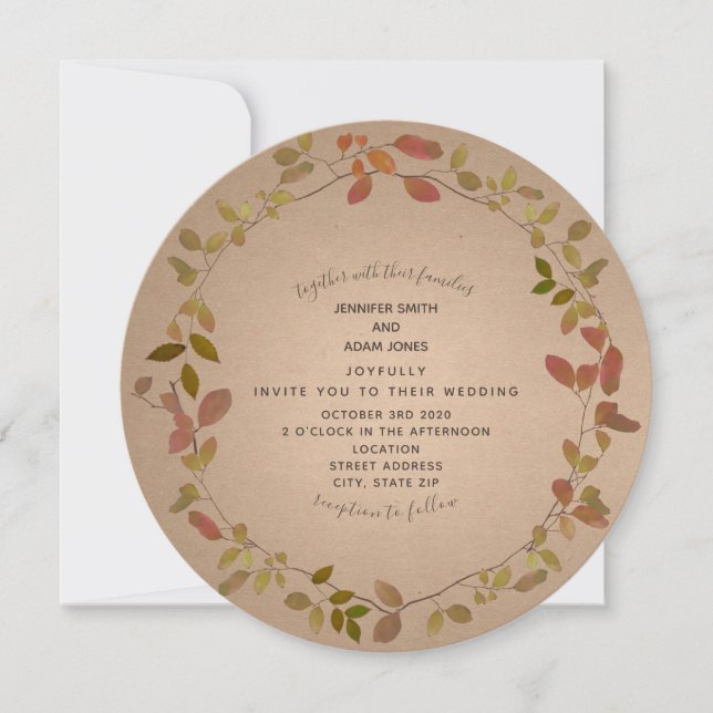 Botanical Autumn Round Wedding Invitation (Front)