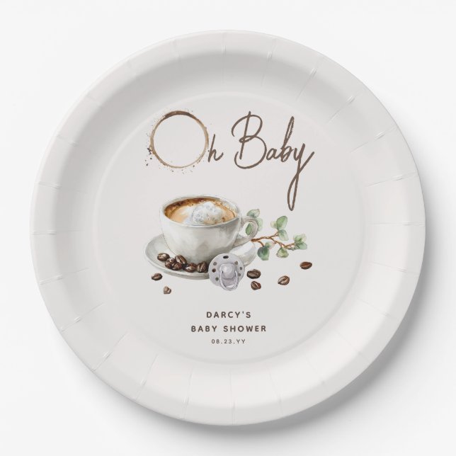 Botanical Baby is Brewing' Coffee Baby Shower Paper Plates (Front)