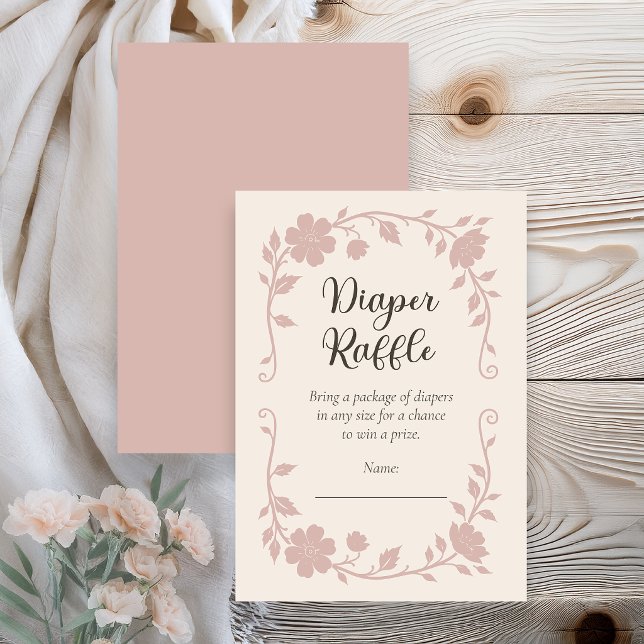Botanical Baby Shower Diaper Raffle Blush Enclosure Card (Elegant botanical baby shower diaper raffle insert with soft blush floral design on neutral )