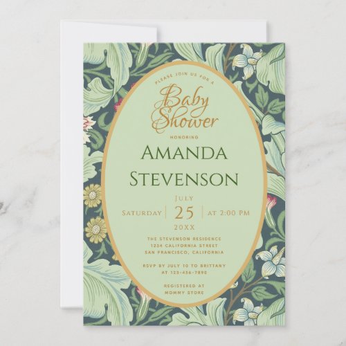 Botanical Baby Shower Gold Green Leaves Leicester Invitation