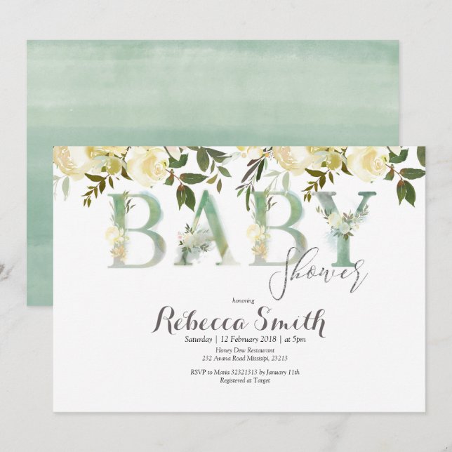 Botanical Baby Shower Invitation whimsical (Front/Back)