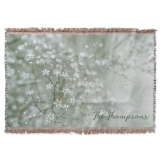 Botanical Baby's Breath Floral Photo With Name Throw Blanket