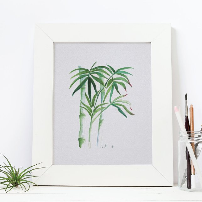 Botanical Bamboo Watercolor Art Prints For Sale (Tropical greenery watercolor print by Victoria Grigaliunas of Do Tell A Belle)