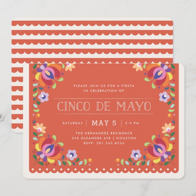 Botanical Banner Fiesta Invitation - Tomato (Front/Back)