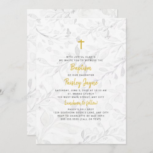 Botanical Baptism Invitation with touch of gold