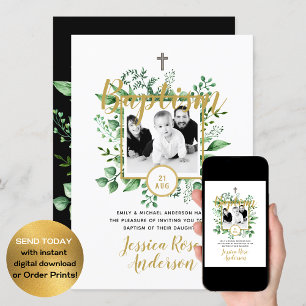 Botanical Baptism PHOTO Invtiations Boy or Girl Invitation