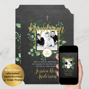 Botanical Baptism PHOTO Invtiations Boy or Girl Invitation
