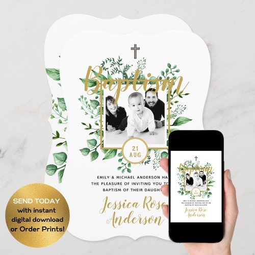 Botanical Baptism PHOTO Invtiations Boy or Girl Invitation