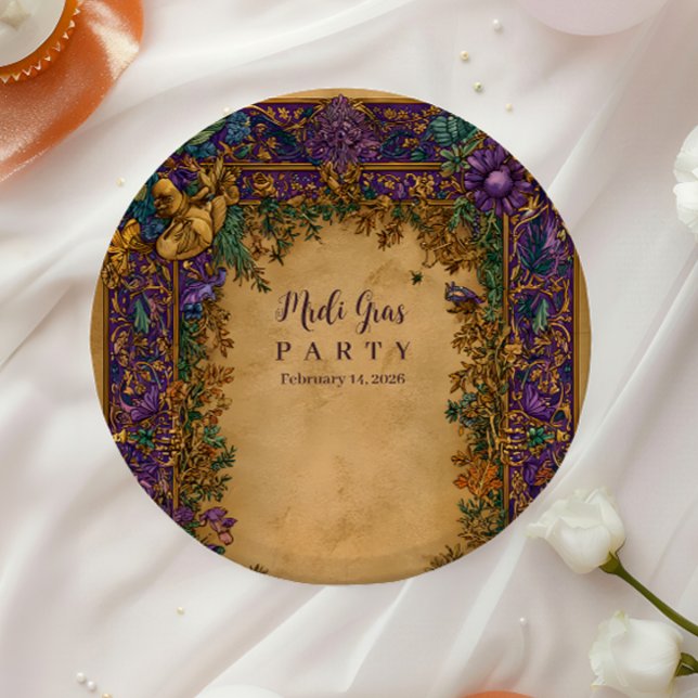 Botanical Baroque Mardi Gras Masquerade Paper Plates (Creator Uploaded)