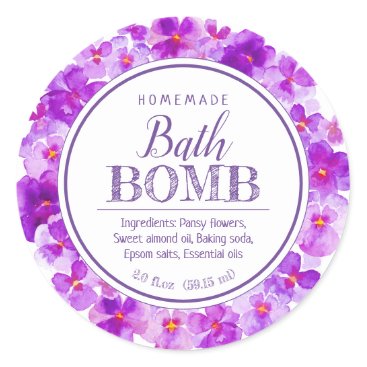 Botanical bath bomb purple pansy viola flower art classic round sticker