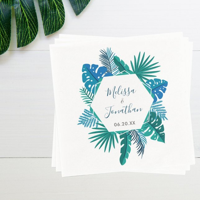 Botanical Beach Blue Green Modern Tropical Wedding Napkins (Creator Uploaded)