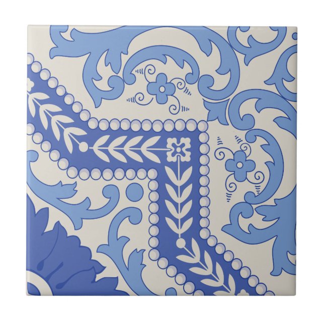 Botanical Beaded Frame Ceramic Tile (Front)