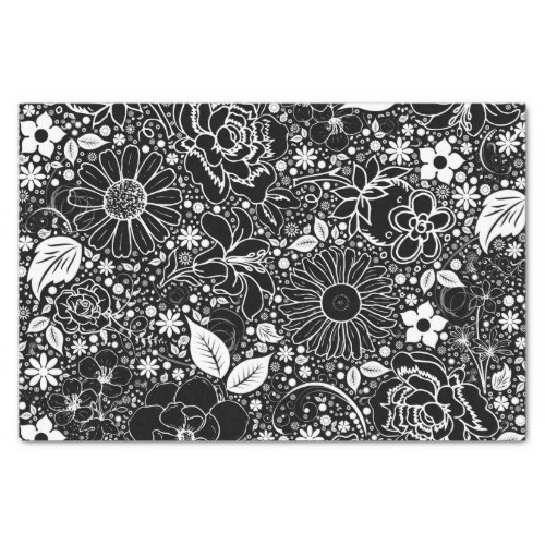 Botanical Beauties_Black_White_TISSUE WRAP PAPER