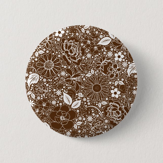 Botanical Beauties Brown Pinback Button (Front)
