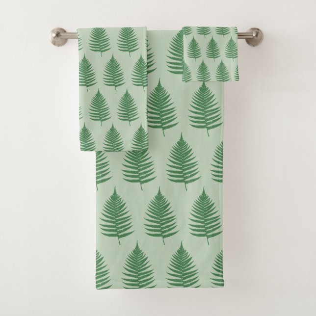 Botanical Beautiful Fern Leaves on Light Green Bath Towel Set (Insitu)