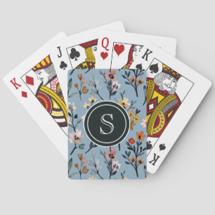 Botanical Beauty: Baby Blue Watercolor Monogrammed Poker Cards