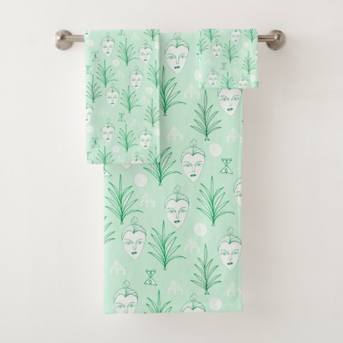 Botanical Beauty Faces Geometric minty green Bath Towel Set