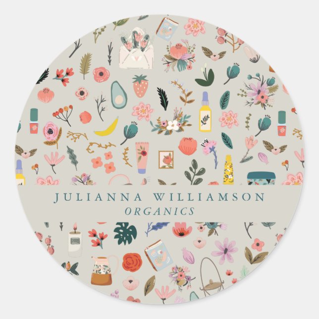 Botanical Beauty Floral Nature Branding Modern  Classic Round Sticker (Front)