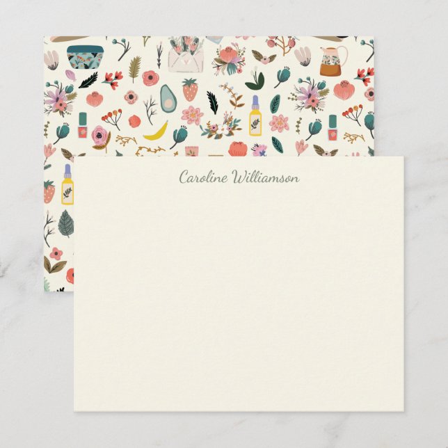 Botanical Beauty Floral Nature Custom Name Note Card (Front/Back)