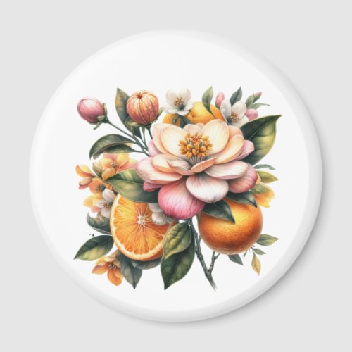 Botanical Beauty Orange and Pink Blossoms Magnet