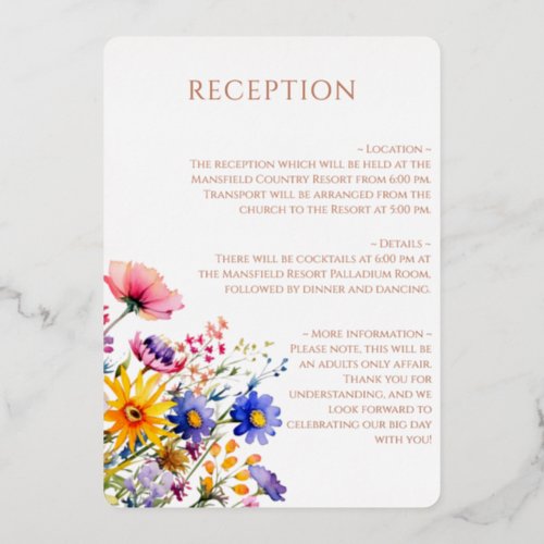 Botanical Beauty Wildflower Wedding Reception Foil Invitation