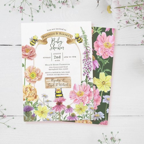 Botanical Bee and Wildflower Coed Baby Shower  Invitation