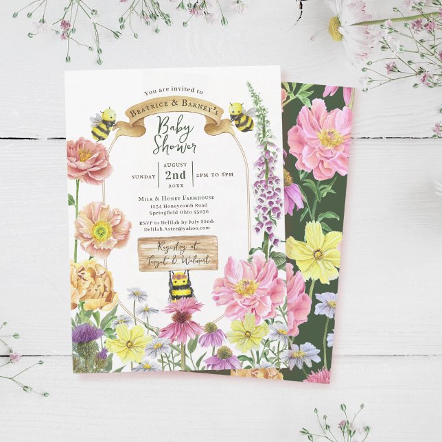 Botanical Bee and Wildflower Coed Baby Shower  Invitation (Creator Uploaded)