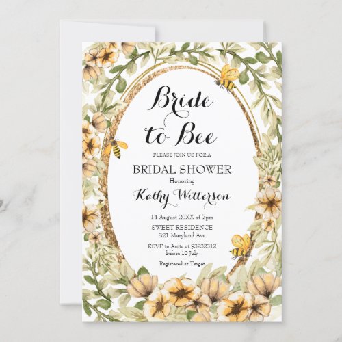 Botanical Bee Bridal Shower Bride to Bee  Invitation