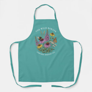 Botanical Bee & Butterfly Teal Apron