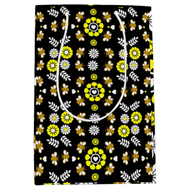 Botanical Bee Flower Pattern Medium Gift Bag (Front)