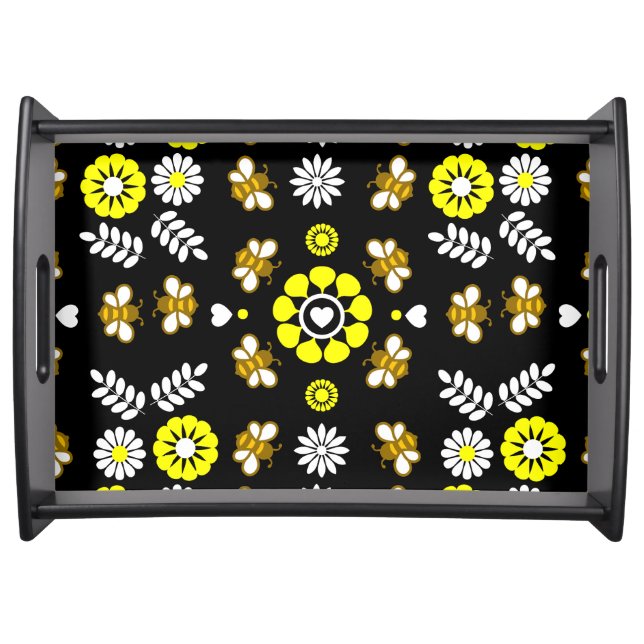 Botanical Bee Flower Pattern Serving Tray (Front)