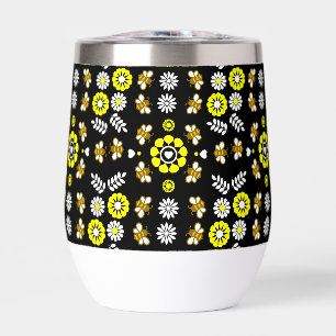 Botanical Bee Flower Pattern Thermal Wine Tumbler